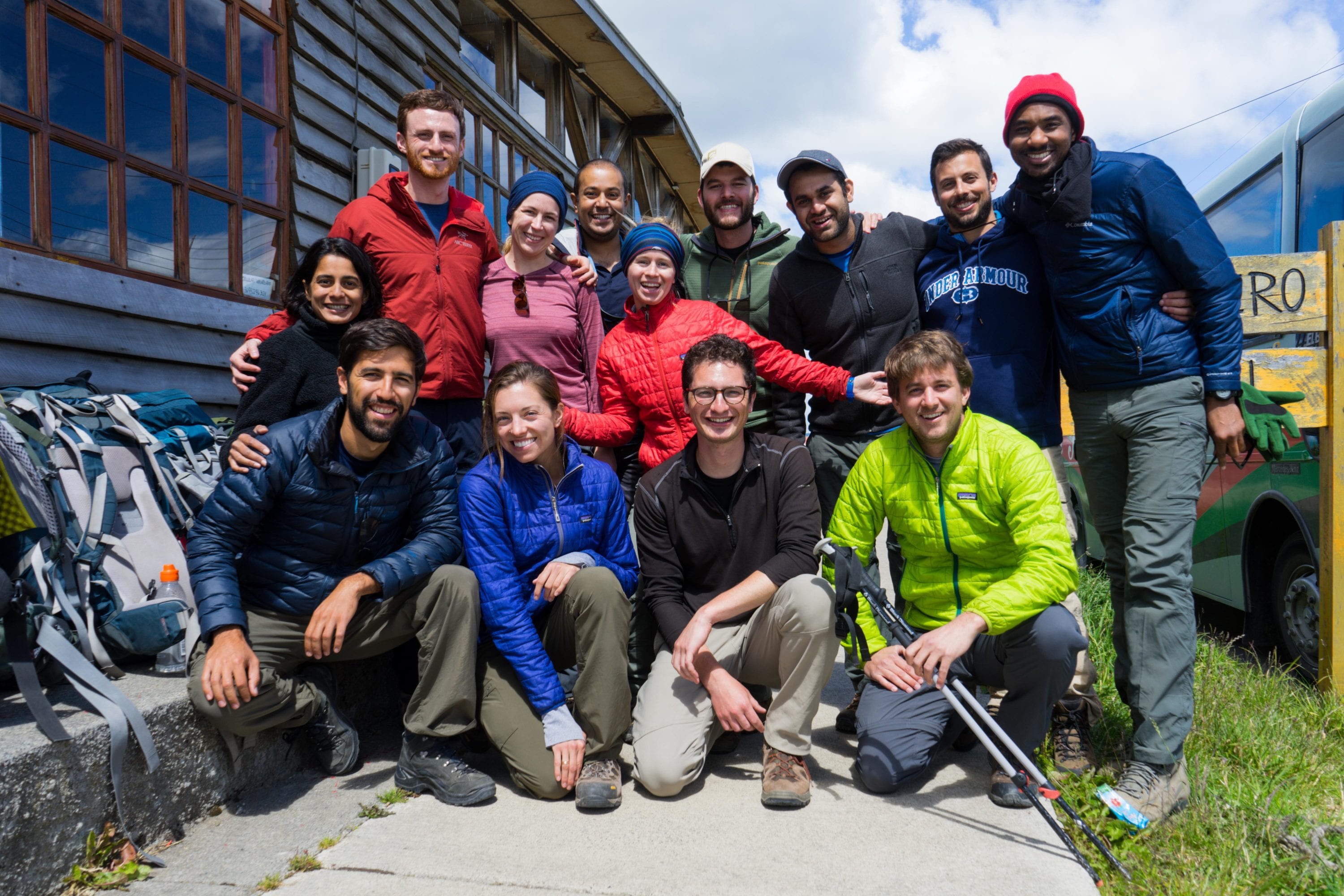 The Patagonia group takes a break during the trek.