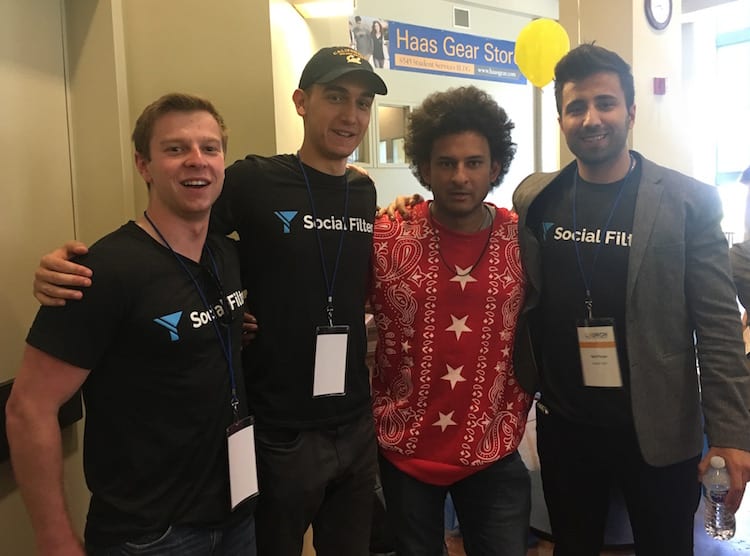 Startup Social Filter, from left to right: Joel Simonoff, John Melizanis, keynote speaker and Venmo co-founder Iqram Magdon-Ismail and Sal Parsa, MBA 18.