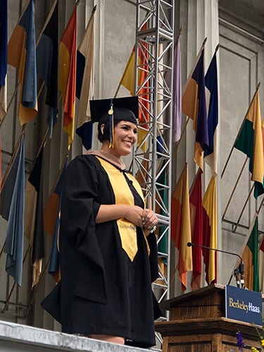 "The biggest lesson I have learned here at Haas is that leadership is the act of service." EWMBA class 2018 commencement speaker Amelia Rose Kusar