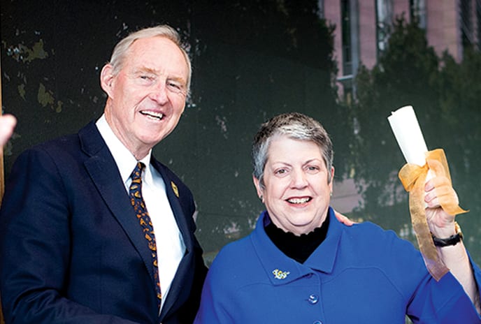 Ned Spieker, BS 66, and UC President Janet Napolitano