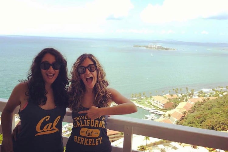 Blanco, left, with her sister, Pati, celebrating Paola's acceptance into Berkeley Haas in Puerto Rico.