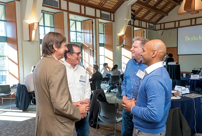 Frank Rockwood, MBA 93, and David Sherman, MBA 85 (both East Bay Chapter); David Hansen, MBA 81 (Silicon Valley Chapter); and Kalyan Pentapalli, MBA 18 (Seattle Chapter)