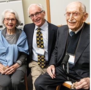 Members of the Helzel family: Florence; Larry, BA 68 (history); and Leo, MBA 68.