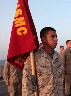 Alex on board the USS Fort Henry as part of the Marine Corps Ground Combat Element in August 2012