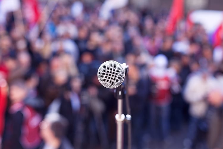 A microphone at a political rally