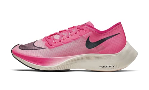 At first, shoes get lighter, simpler. As the decade progresses, companies put bouncier EVA alternatives into ultracushioned soles. Adidas uses thermoplastic polyurethane. Nike’s Vaporfly (shown) uses Pebax.
