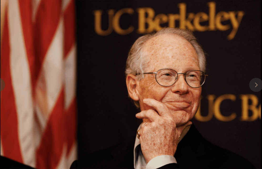 University of California, Berkeley's Oliver Williamson smiles during a news conference on campus in Berkeley, Calif., Monday, Oct. 12, 2009. Americans Elinor Ostrom and Williamson won the Nobel economics prize on Monday for their analyses of economic governance, the rules by which people exercise authority in companies and economic systems. (AP Photo/Paul Sakuma)