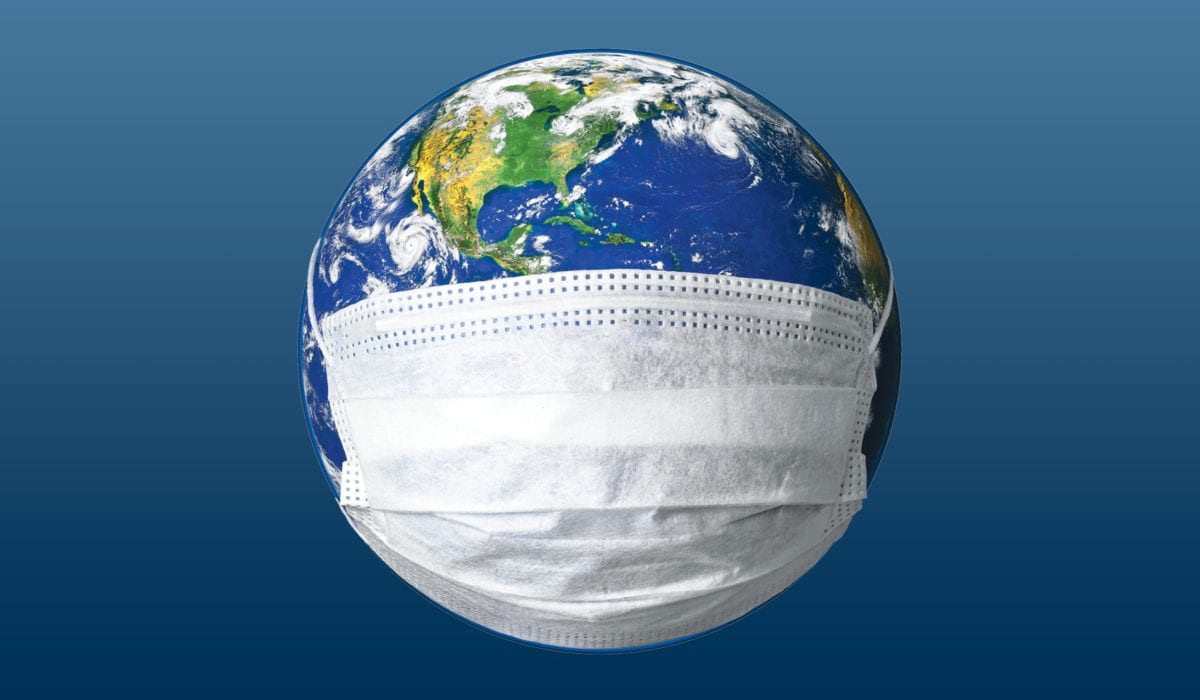 Earth wearing a face mask.