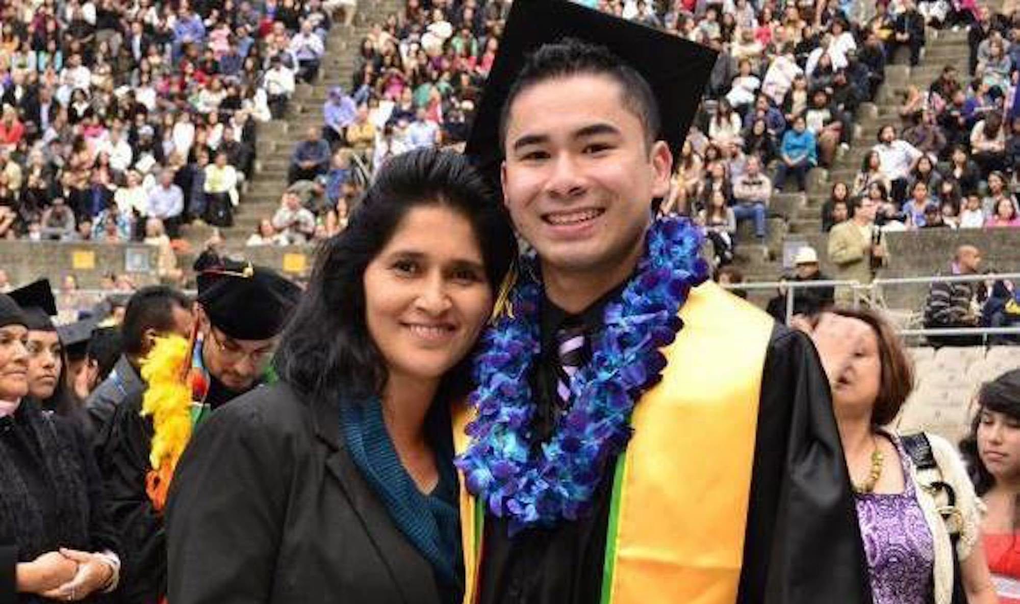 Liang and his motherxico when Liang was 14, celebrate at his 2012 Haas undergraduate commencement.