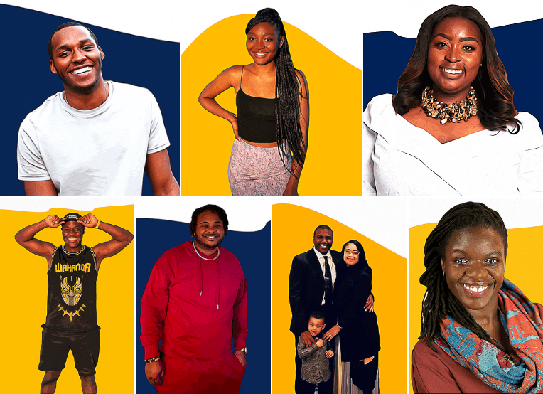 Seven portraits of Black Haas students and staff