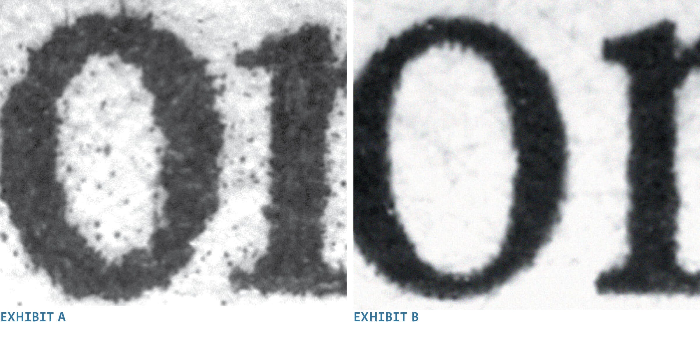 An image from the disputed will in Phinney’s first case compared with offset lithography, like book printing.