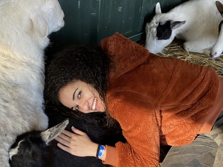 goats with Elle Wisnicki in barn