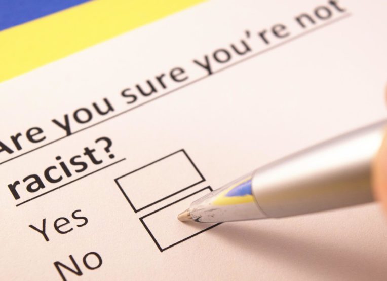 Survey with Yes or No check boxes under the question "Are you sure you're not racist?"