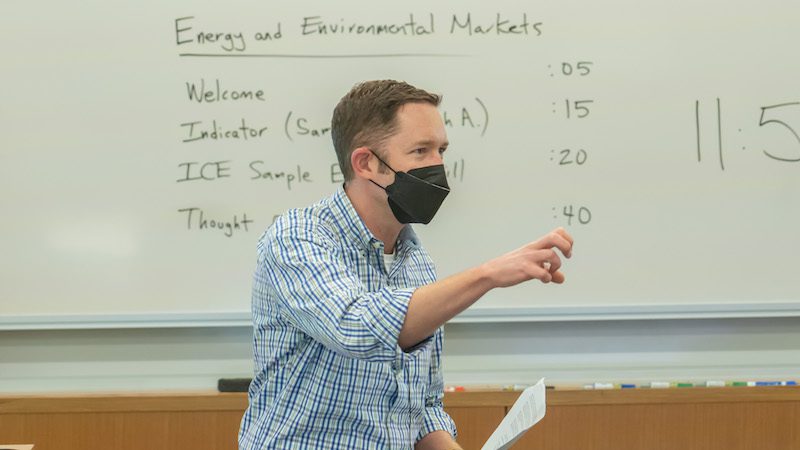 Professor Lucas Davis teaching his Energy Markets class.