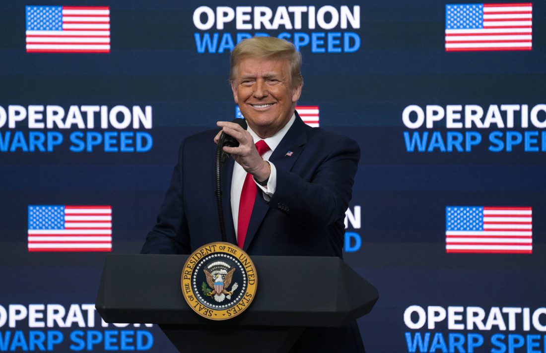 President Donald Trump speaks during an "Operation Warp Speed Vaccine Summit" on the White House complex