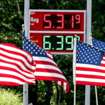 Flags waving at gas station