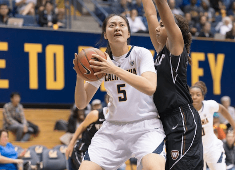 Yue Chen playing on Cal women's basketball team