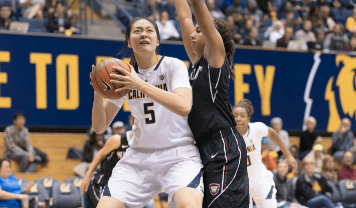 Yue Chen playing center for Cal Women's basketball