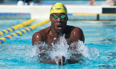 Reece Whitley competing in the breast stroke.