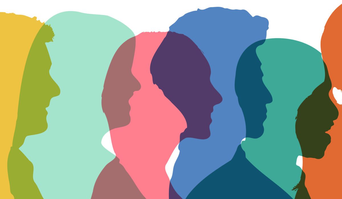 Illustration showing colorful silhouettes of people