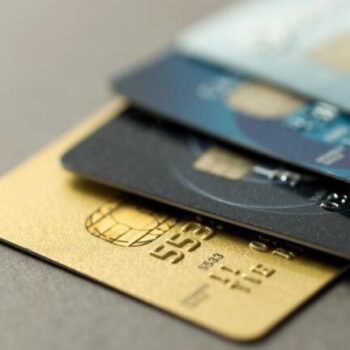 Photo of three credit cards.