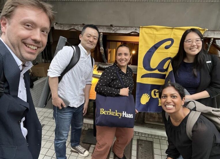 five students with Cal gear