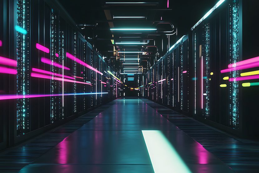 An AI generate image shows a futuristic data center.